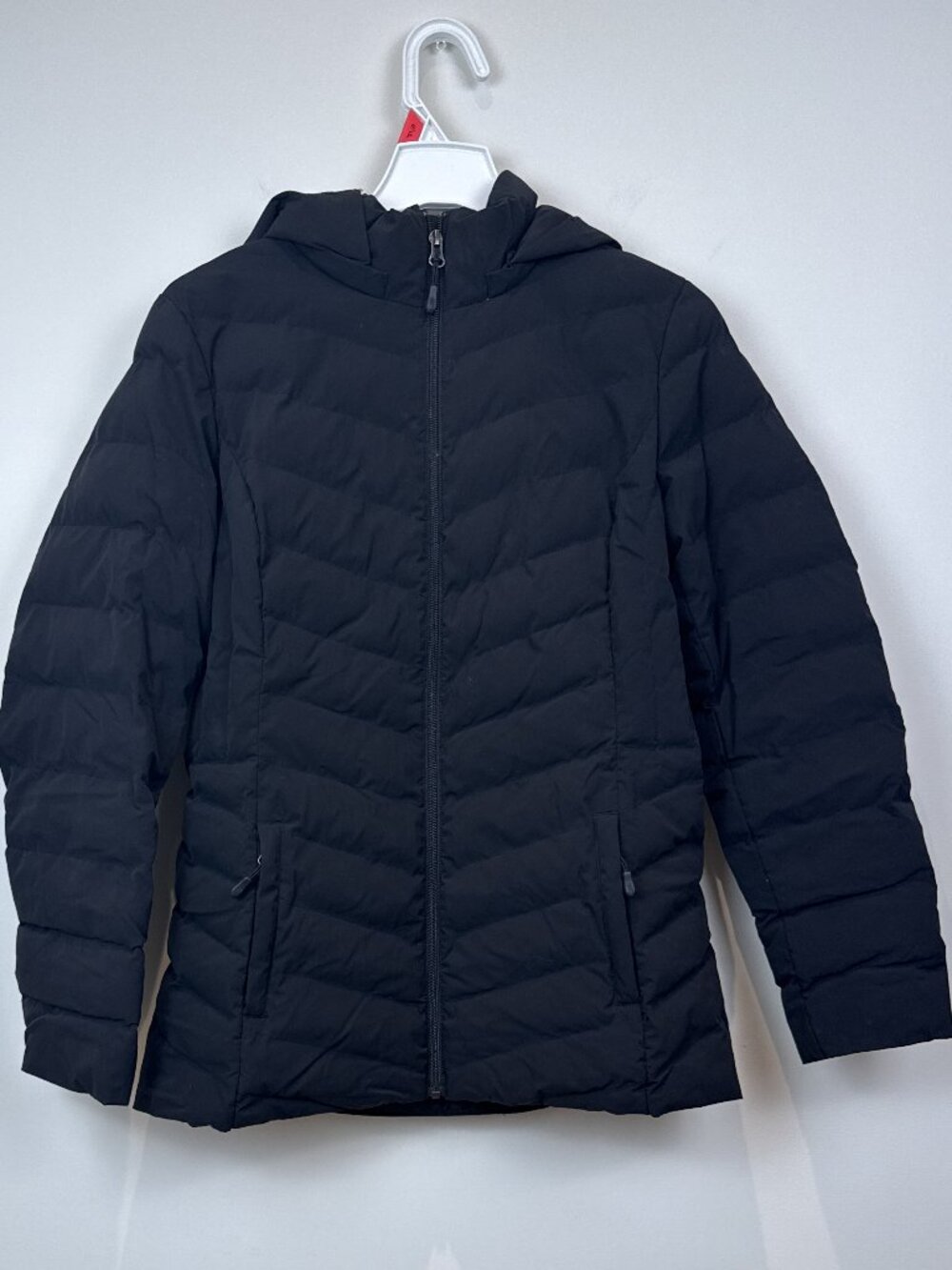 32 Degrees Heat Womens S Black Hooded Chevron Quilted Puffer Jacket Coat Zip Up